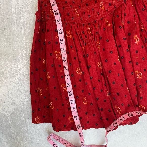 Free People || Two Faces Smocked Mini Dress Red XS