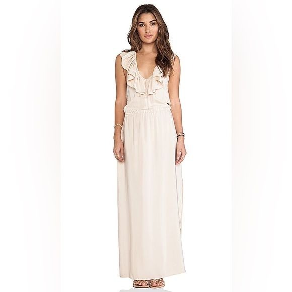 Amanda Uprichard || Silk Ruffle Halter Maxi Dress Off White Small