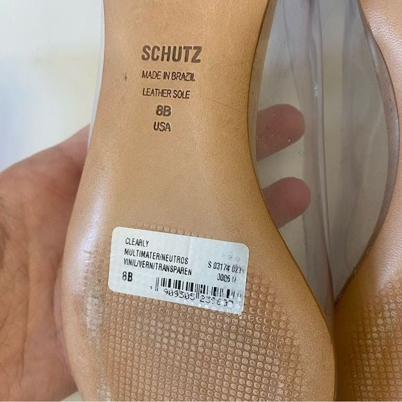 Schutz || Clearly Pointed Toe Flats Vinyl Honey Beige 8