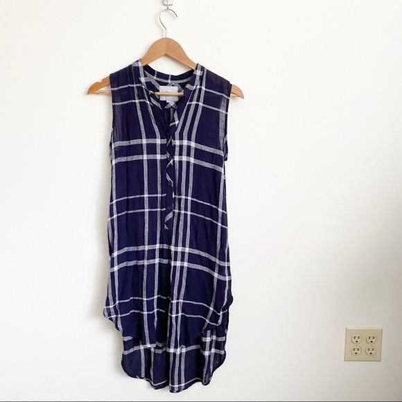 Rails || Jules Linen Blend Tunic Dress in Navy & Vanilla Plaid XS