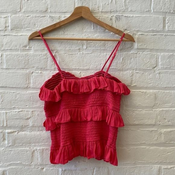 DO + BE || Smocked Ruffle Tank Top Blouse Magenta Pink Small