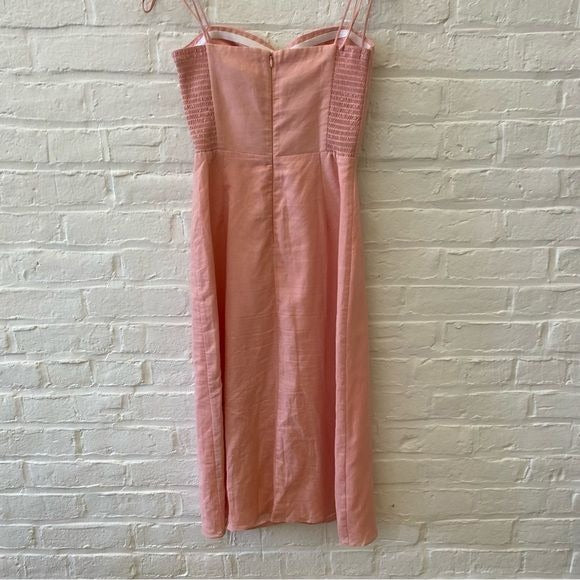 Amanda Uprichard x Revolve || Cava Linen Corset Midi Dress in Blush Pink Small