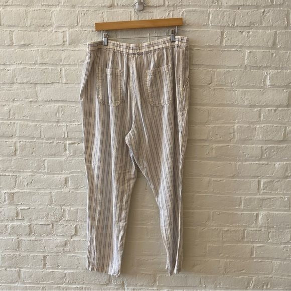 Anthropologie || Seashore Striped Pants Belted Linen Cream Blue XL