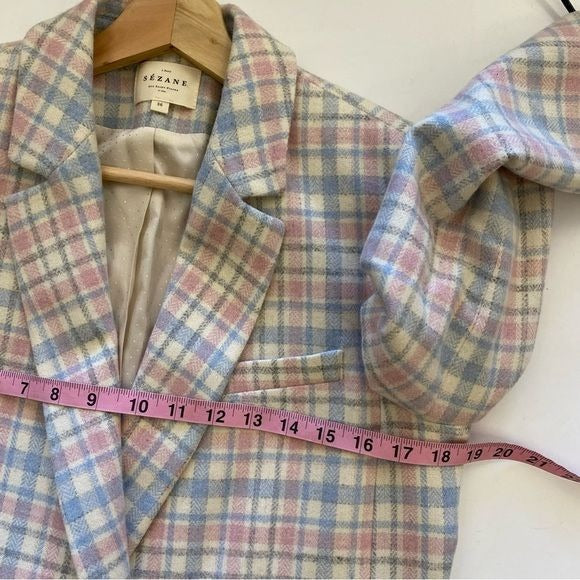 Sezane || Pink + Blue Check Christie Jacket Double Breasted Blazer Ivory 36 US 4