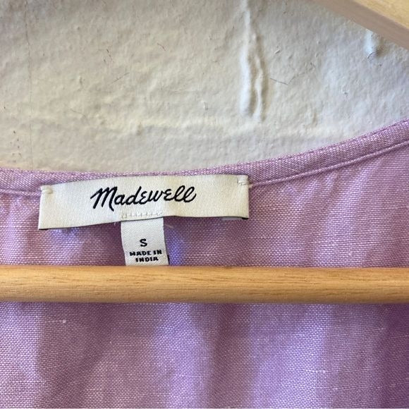 Madewell || Linen-Blend Alexandra Button-Front Mini Dress Lavender Purple Small