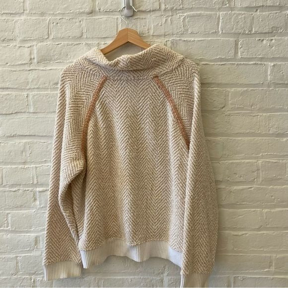 Anthropologie || Saturday/Sunday Textured Chevron Pullover Cozy Ivory XL