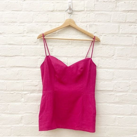 Theory || Sweetheart l Top Pure Linen Tank Camisole in Pop Fuchsia Pink 6 NWT