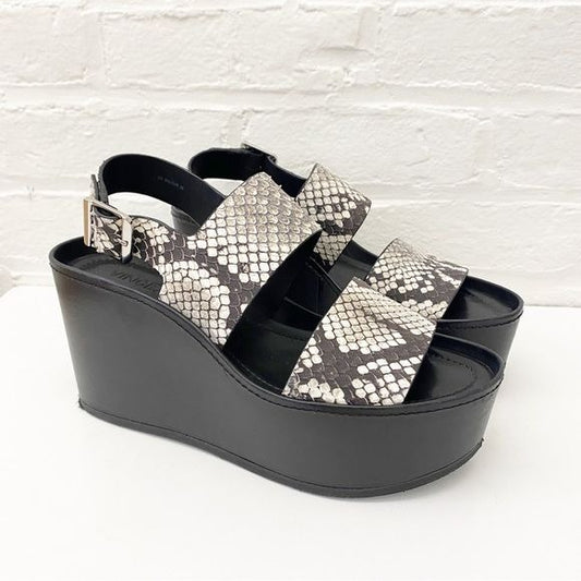 Vince. || Idalia Platform Wedge Sandals Strappy Snake Black White 9