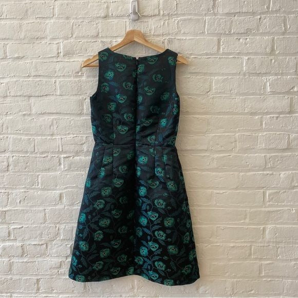 J. Crew || Jacquard V-neck Cocktail Dress Floral Green Black 2