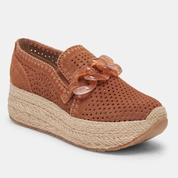 Dolce Vita || Jhenee Perforated Wedge Sneakers Espadrilles Pecan Suede Brown 7