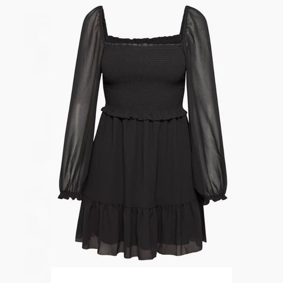 Aritzia || Wilfred Tempest Mini Dress Smocked Black Small