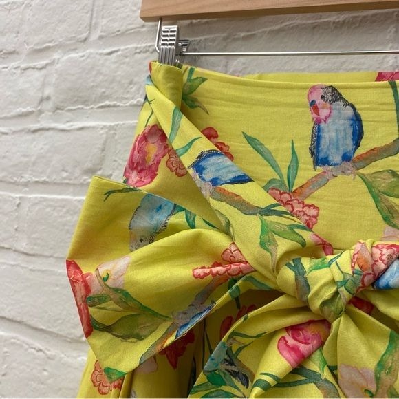 Brooke Wright Designs || Pleated Skirt with Sash Belt Bow Birds Floral Yellow 12