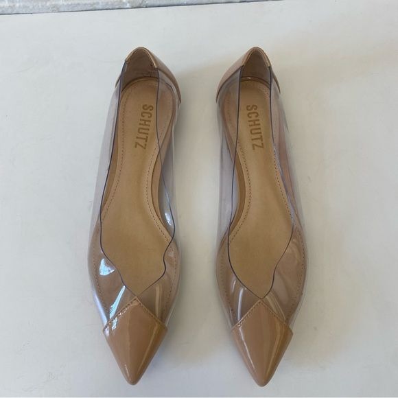 Schutz || Clearly Pointed Toe Flats Vinyl Honey Beige 8