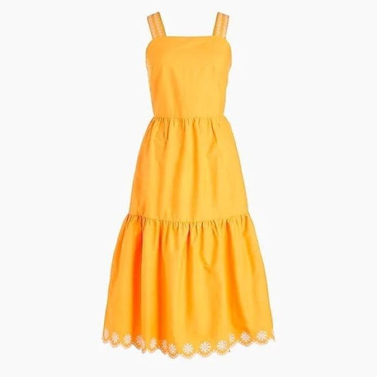 J. Crew || Embroidered Scalloped Tiered Midi Dress 0 Marigold NWT