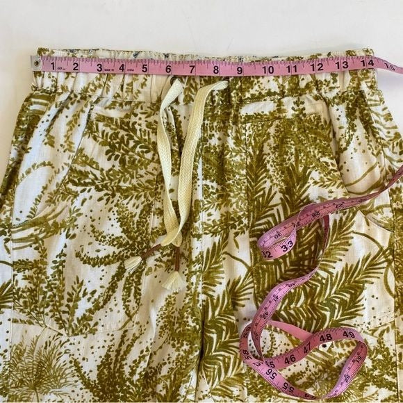 Anthropologie || Pilcro Cottage Surf Pants Palm Frond Floral Print Linen Green S