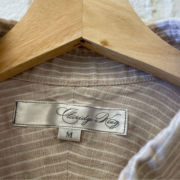 Claridge & King || Striped Linen Button Down Shirt Oversized His Boyfriend Tan M