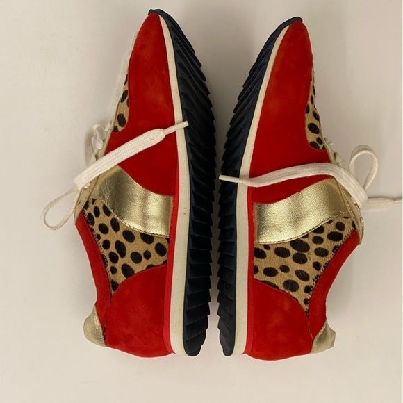 Boden || Hannah Comfort Sneakers Suede Cheetah Leopard Pony Hair Red Gold 37