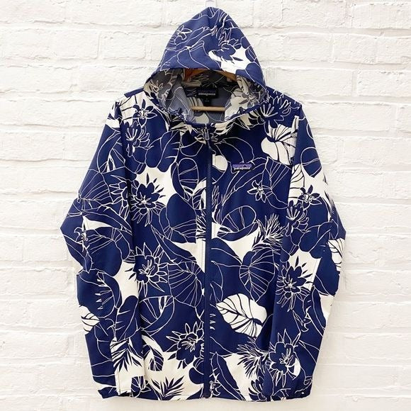 Patagonia || Bajadas Hoodie in Navy Hibiscus Floral Hooded Full Zip Jacket Large