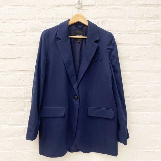 Madewell || The Larsen Blazer in Drapeweave Deep Indigo Navy Blue Medium