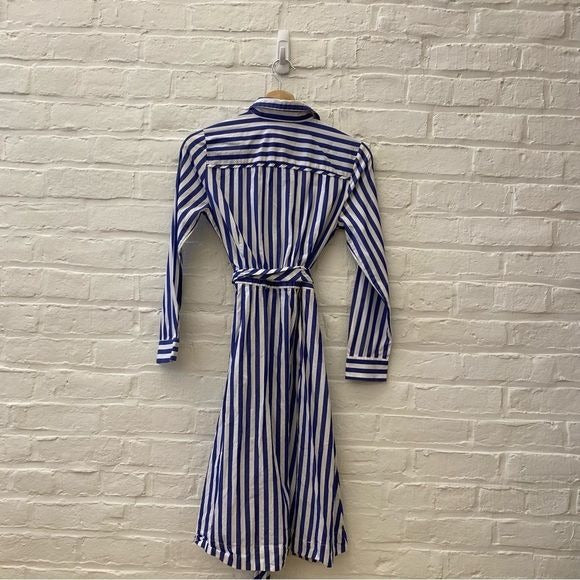 J. Crew || Belted Collared Shirtdress Blue + White Stripe 0