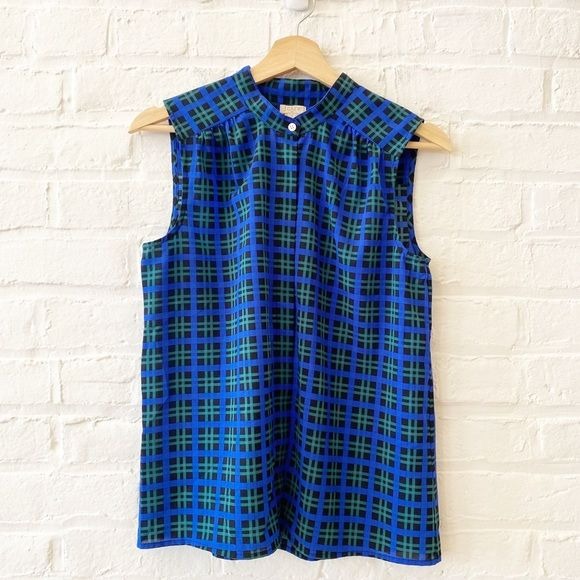 J. Crew || Plaid Tartan Sleeveless Shell Top Blouse Blue Green Blackwatch 6