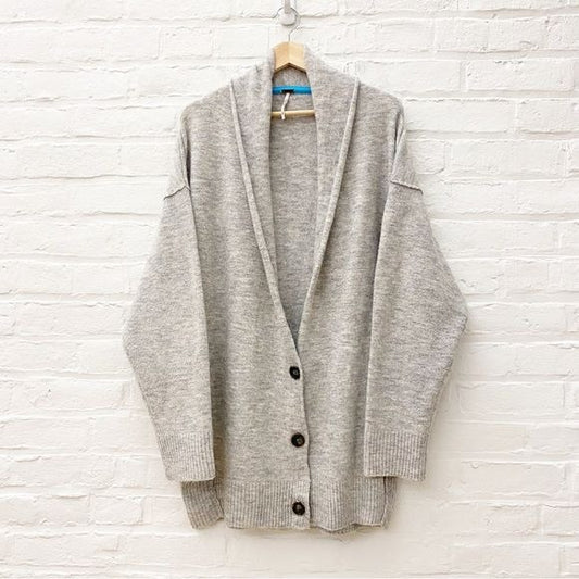 Free People || Eucalyptus Wool Blend Oversized Long Boxy Cardigan Gray Small