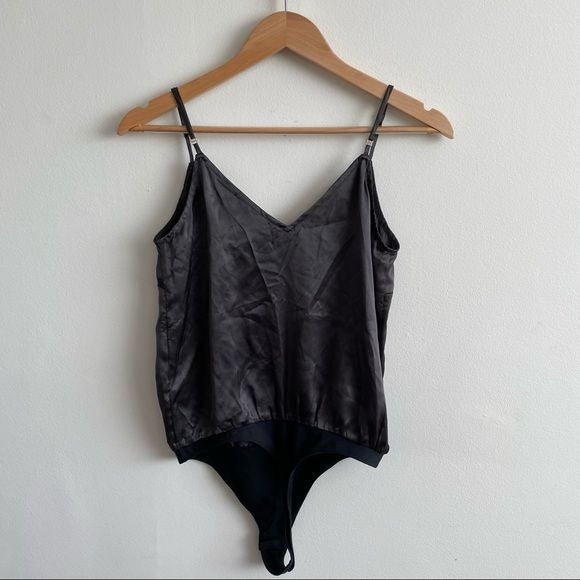 Amanda Uprichard || Silk Spaghetti Strap Bodysuit Black Small