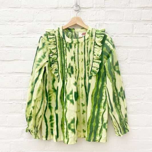 Anthropologie || Samant Chauhan Emilia Ruffled Tie-Dye Blouse Green XS