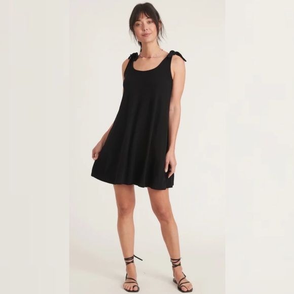 Marine Layer || Lexi Rib Tie Dress Bow Shoulder Swing Mini Black XS