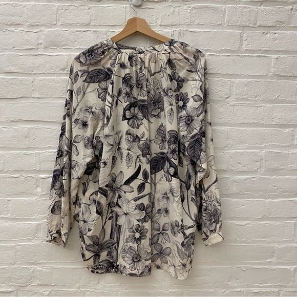 Rebecca Taylor || Botanical Floral Blouse Silk Cream Black 8