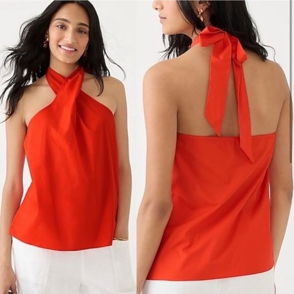 J. Crew || Organic Cotton Poplin Halter Top Red / Orange Small NWT