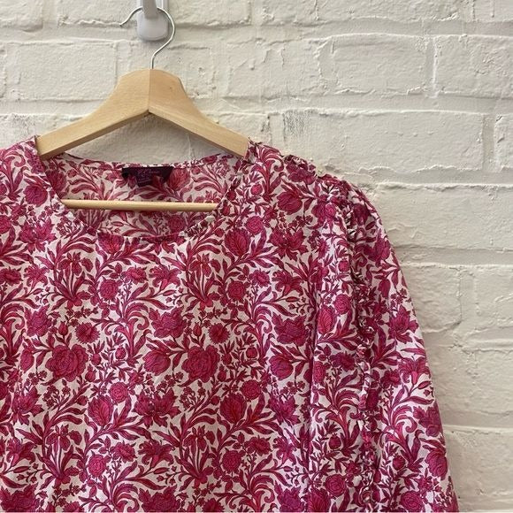 J.Crew x Liberty || Sambourne Floral Ruffle Sleeve Top Azalea Pink White L