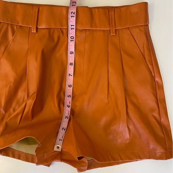 Day + Moon || Pleated High Waisted Shorts Faux Leather Orange NWT