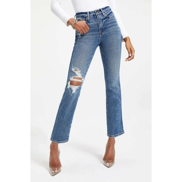 Good American || Good Curve Straight High Waist Denim Jeans Distressed 28 6