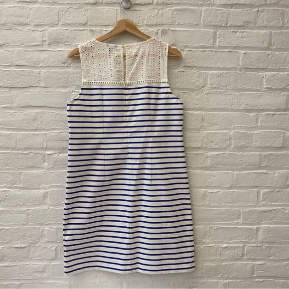 J. Crew || Eyelet Yoke Shift Dress Striped Shift Dress Blue White Small