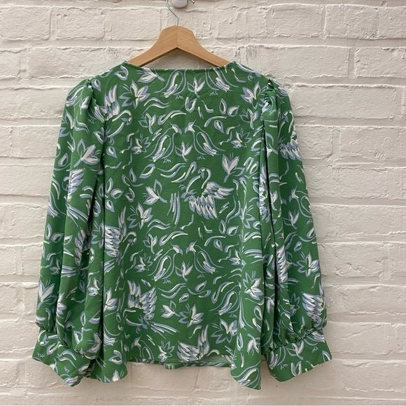 Michelle McDowell || Aspen Top | Fly Away With Me Pine Bird Print Blue Green M