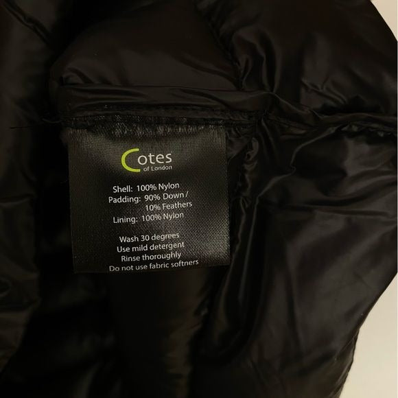 Cotes of London || Cap Sleeve Down Puffer Vest Crystal Trim Black Noir Large