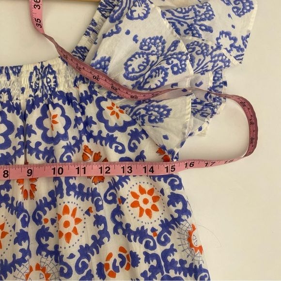 Anthropologie || Ro's Garden Jenna Midi Dress in Blue Orange White XS NWT