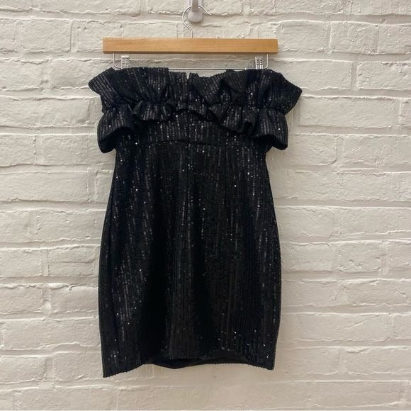 DO + BE || Sequined Ruffle Mini Dress Black Medium NWT