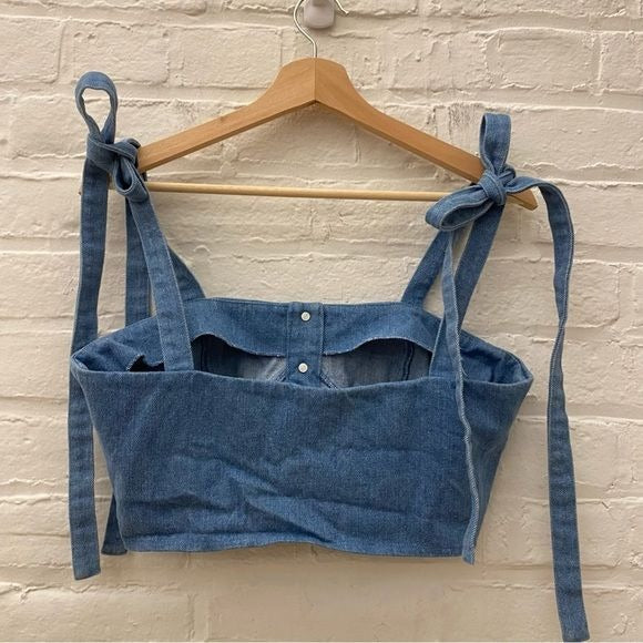 Capulet x Revolve || Hayley Denim Corset Crop Top Tie Shoulder M