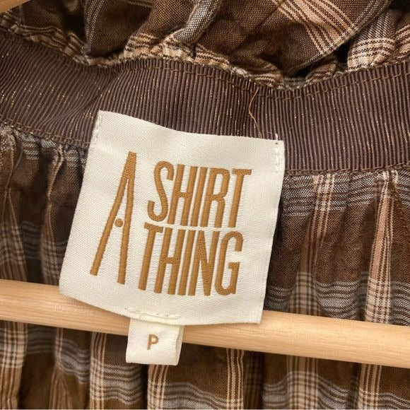 A Shirt Thing || Margot Plaid Top in Hazelnut Brown Ruffle Standing Collar P