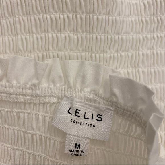 Le Lis || Tiered Tie Shoulder Smocked Mini Dress Cotton White Medium