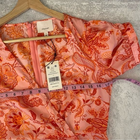 Cinq a Sept || Kay Ruffle Midi Dress English Rose Pink Orange Floral 4 NWT