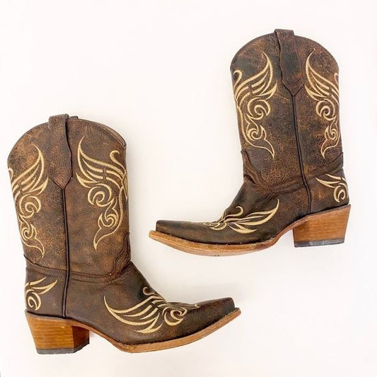 Circle G || Corral Women's L5002 Brown Distressed Embroidered Western Boot 9