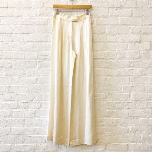 Veronica Beard || Robinne Pleated Satin High Rise Wide Leg Pants Sand Cream 2