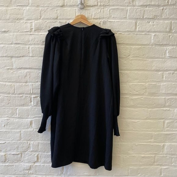 Ganni || Crepe Ruffle Mini Dress Long Sleeves Black 34 US 2