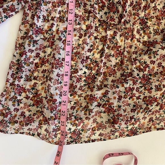 Sezane || Miro Blouse Ruffle Printed Bouquet Floral Pink Cream 36 US 4