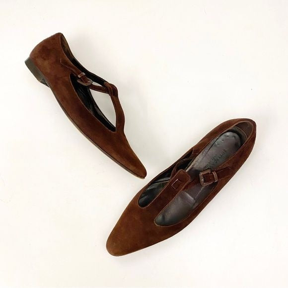 Bottega Veneta || Suede T-Strap Mary Jane Loafers Flats Brown 37.5