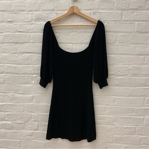 Sezane || Clelia Knit Puff Sleeve Mini Dress Black Medium