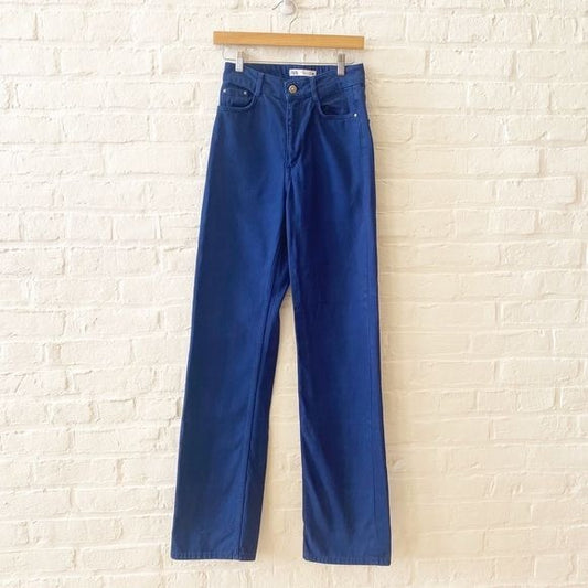 Zara || High Rise Wide Leg Overdyed Rigid Jeans Blue 4